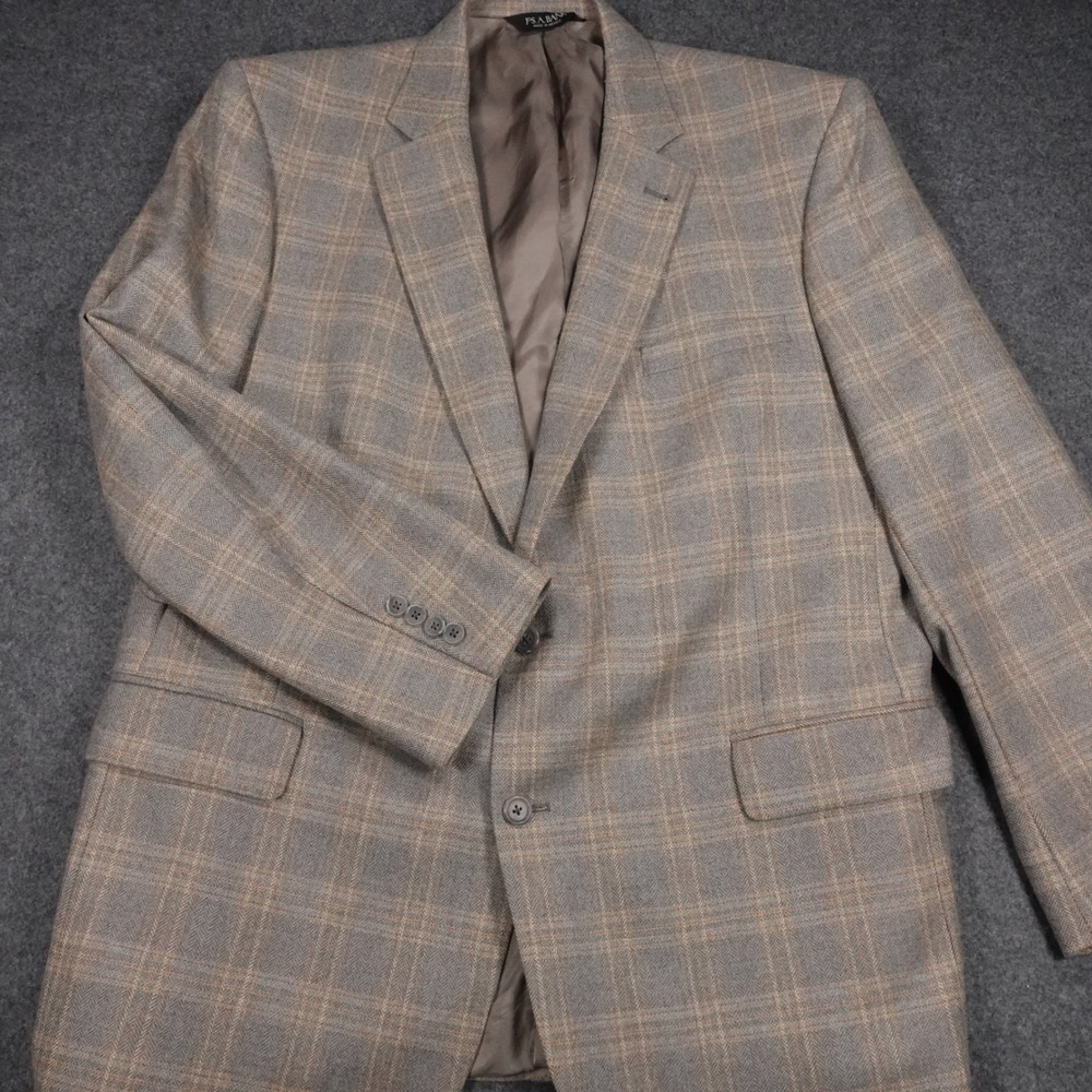 Jos. A. Bank Signature Collection 48L Wool Plaid Herringbone Blazer Grey Tan